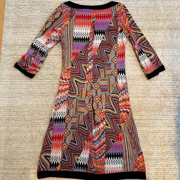 Papillon Blanc Womens Colorful Geometric Print Dress XS Retro 70s Groovy Stretch - Picture 2 of 4